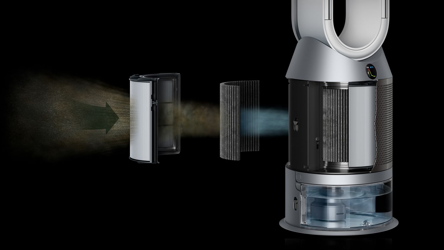 Filtration system showing dirty air being purified