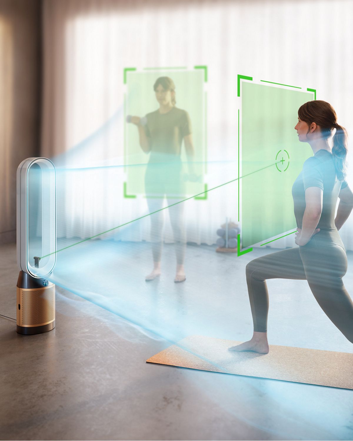 Dyson Find+Follow Purifier Cool fan uses Find+Follow air projection to evenly split airflow between people in a large room.