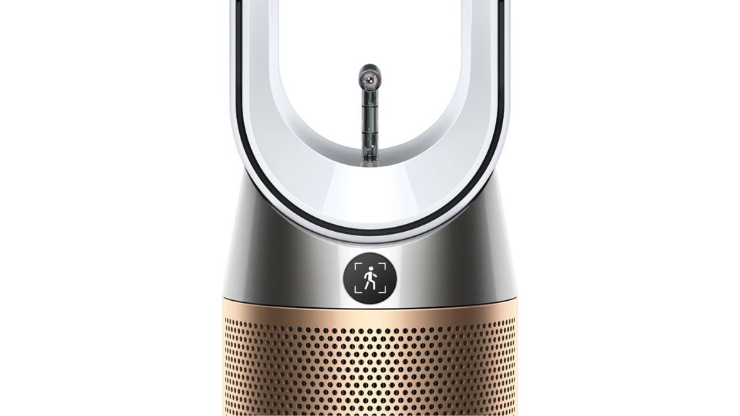 Close-up of the AI sensor on the Dyson Find+Follow Purifier Cool fan.