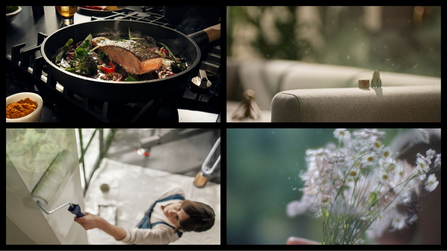 Collage of common indoor airborne pollutants.