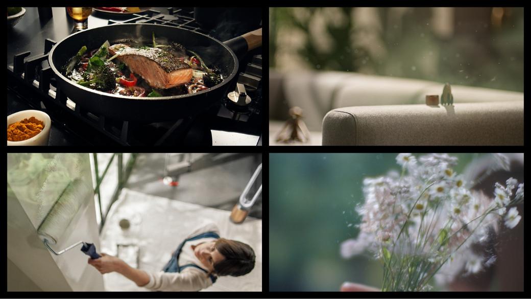 Collage of common indoor airborne pollutants.