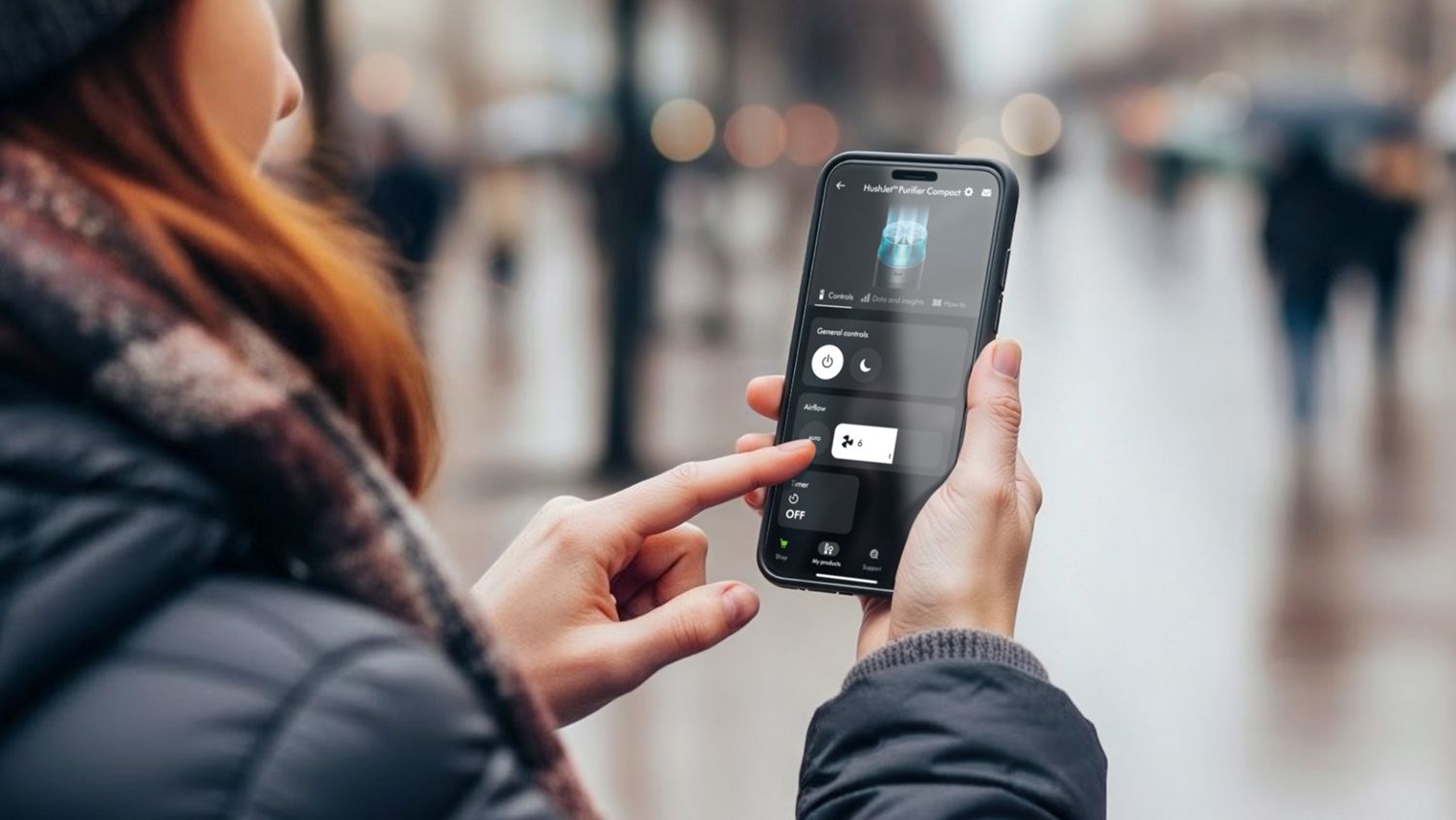 MyDysonアプリを使って、Dyson Hushjet shizuka空気清浄機を遠隔操作。