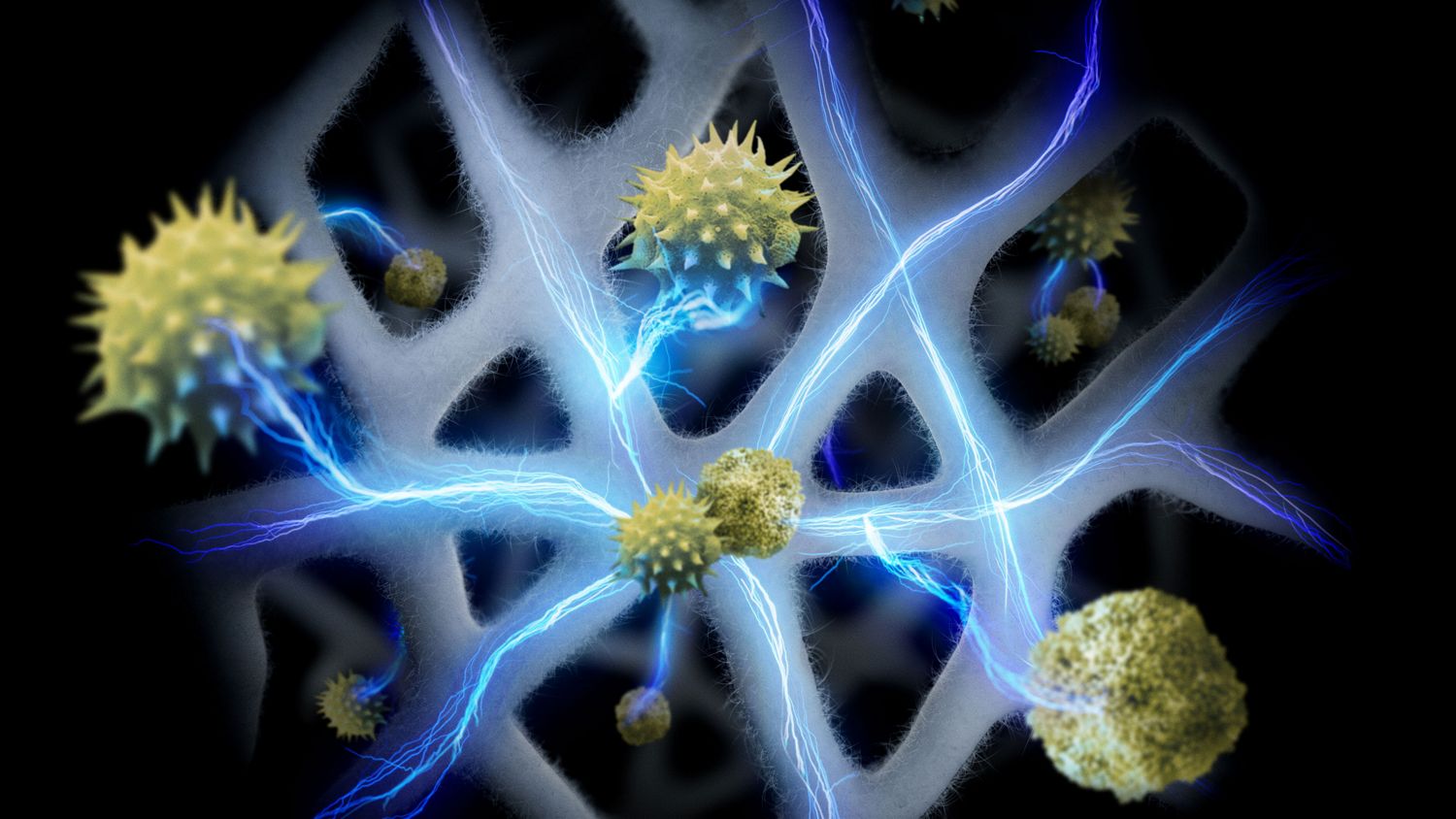 A representation of allergens being captured by the Dyson HushJet Compact Purifier.