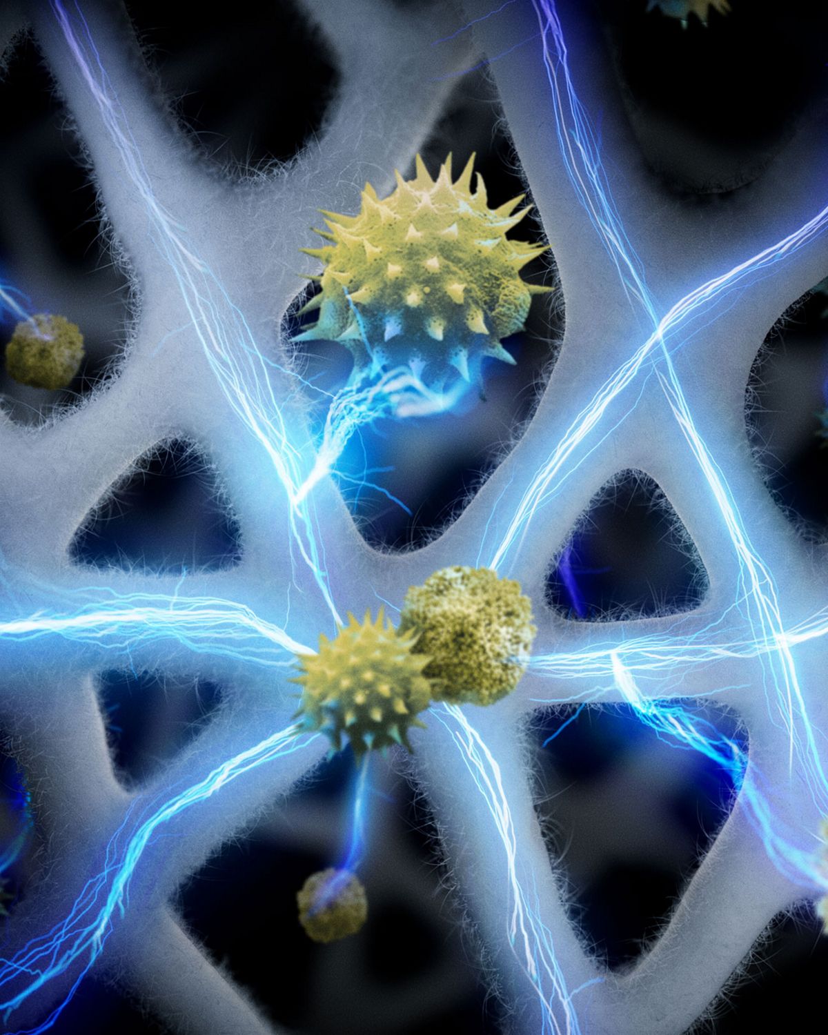 A representation of allergens being captured by the Dyson HushJet Compact Purifier.