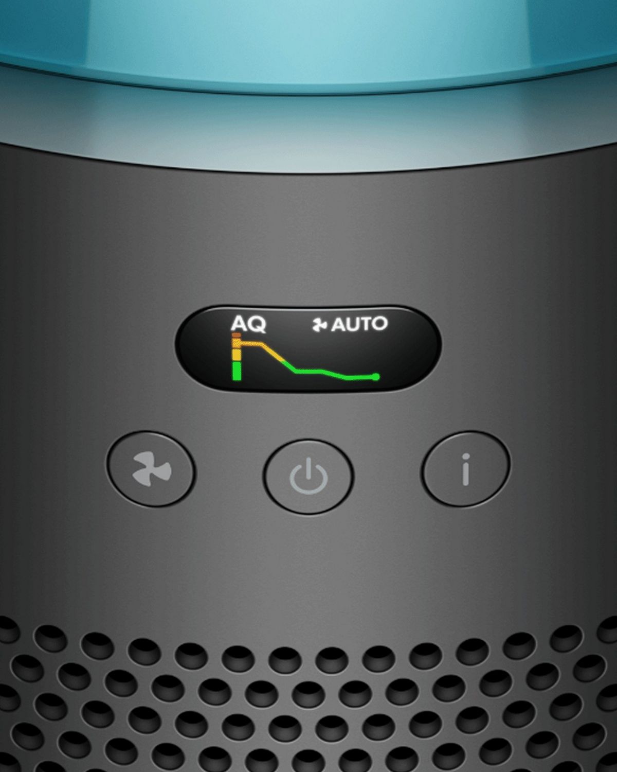 The LCD screen on the  Dyson HushJet Compact Purifier shows an air quality graph.