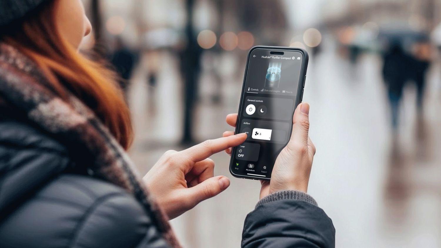 The MyDyson app is used to remotely control the  Dyson HushJet Compact Purifier.
