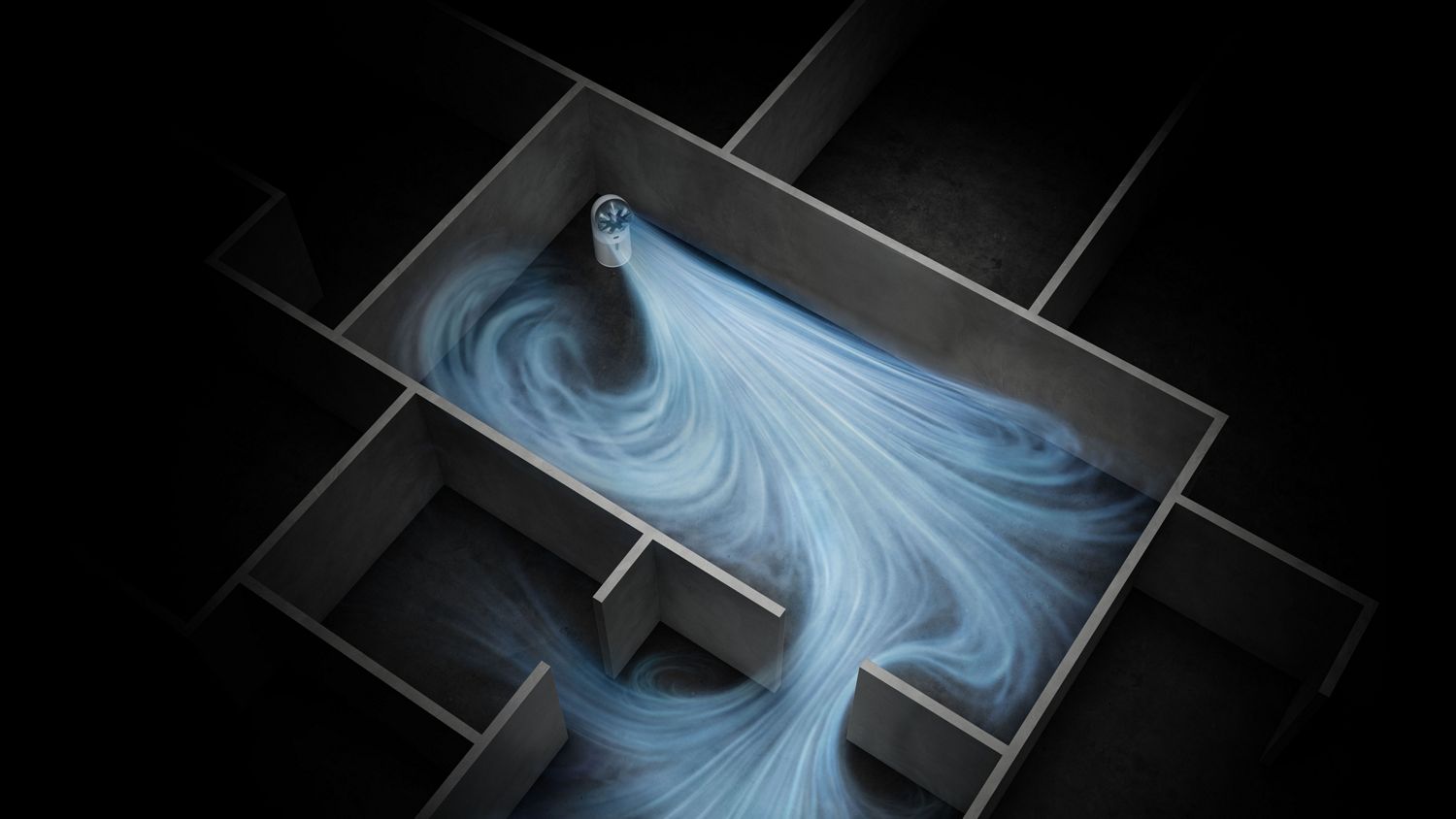 Dyson HushJet Big+Quiet Cool Pure+ Formaldehyde air purifier projects a powerful airflow.
