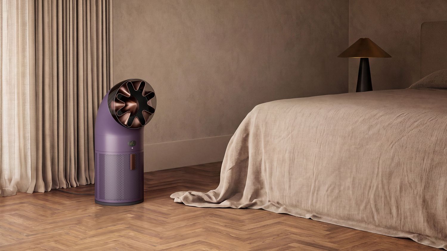 Dyson HushJet Cool Pure + Formaldehyde purifier in a bedroom.