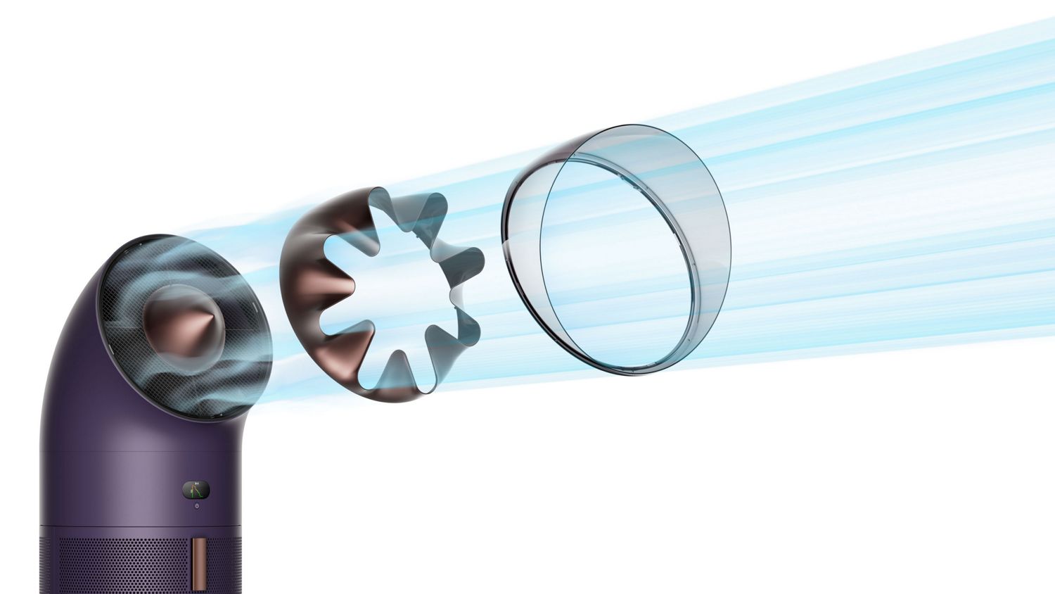 Exploded graphic shows the HushJet nozzle of the Dyson HushJet Cool Pure + Formaldehyde purifier.