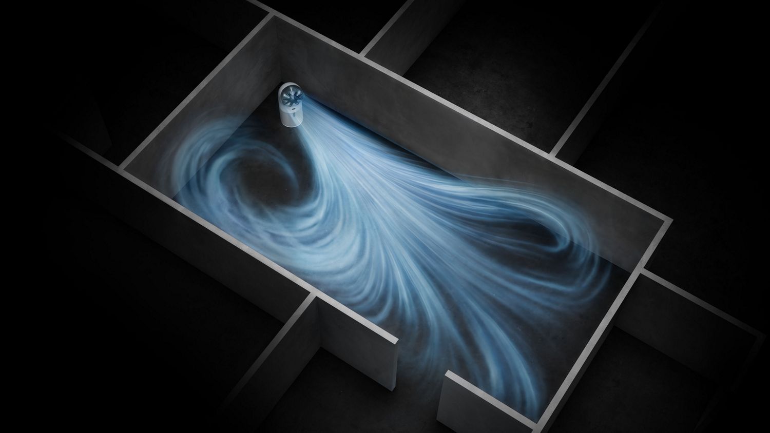 Dyson HushJet Cool Pure + Formaldehyde purifier projects a powerful airflow.