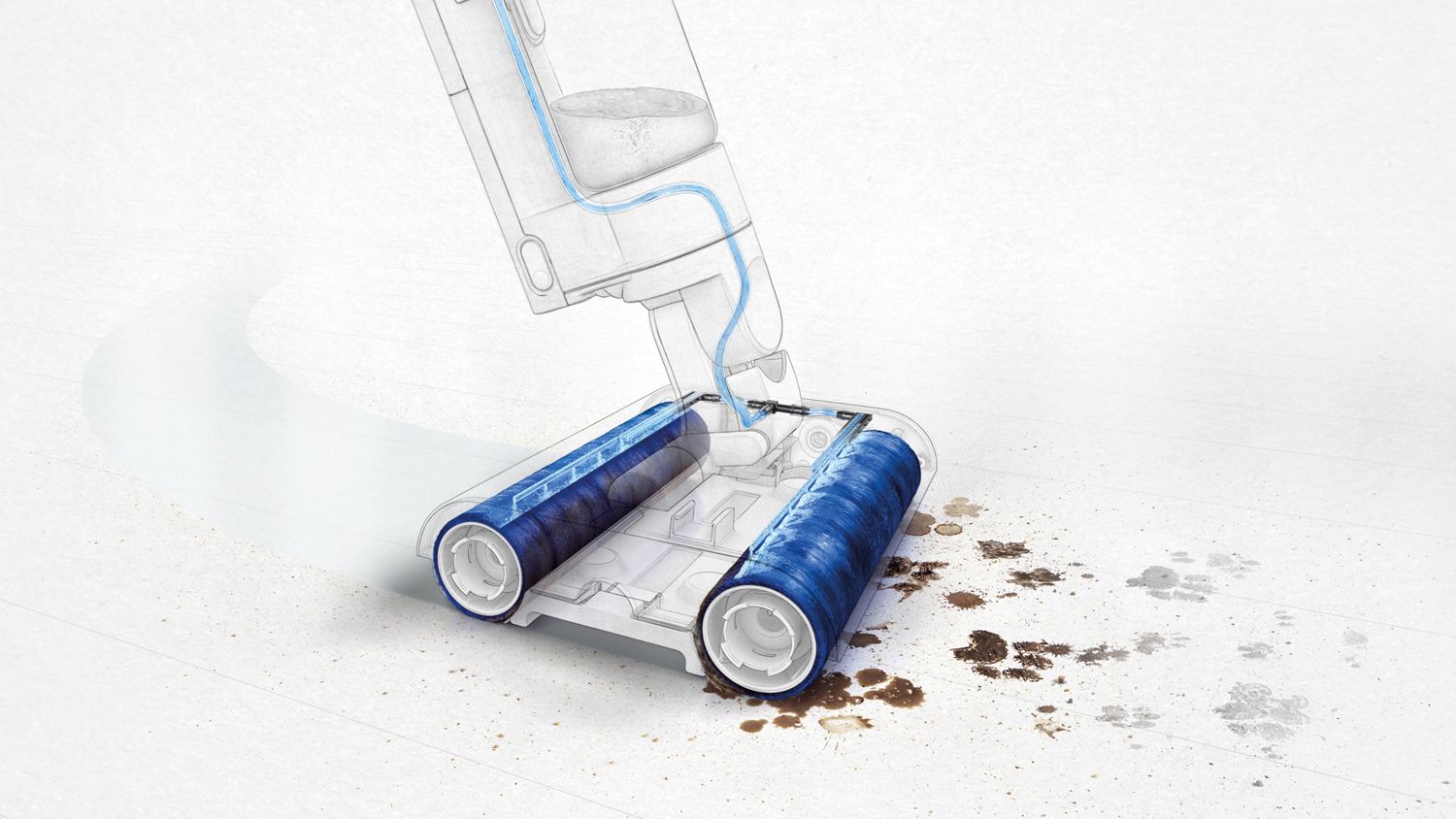 Cutaway graphic showing the technology inside the Dyson Wash G1 wet cleaner.