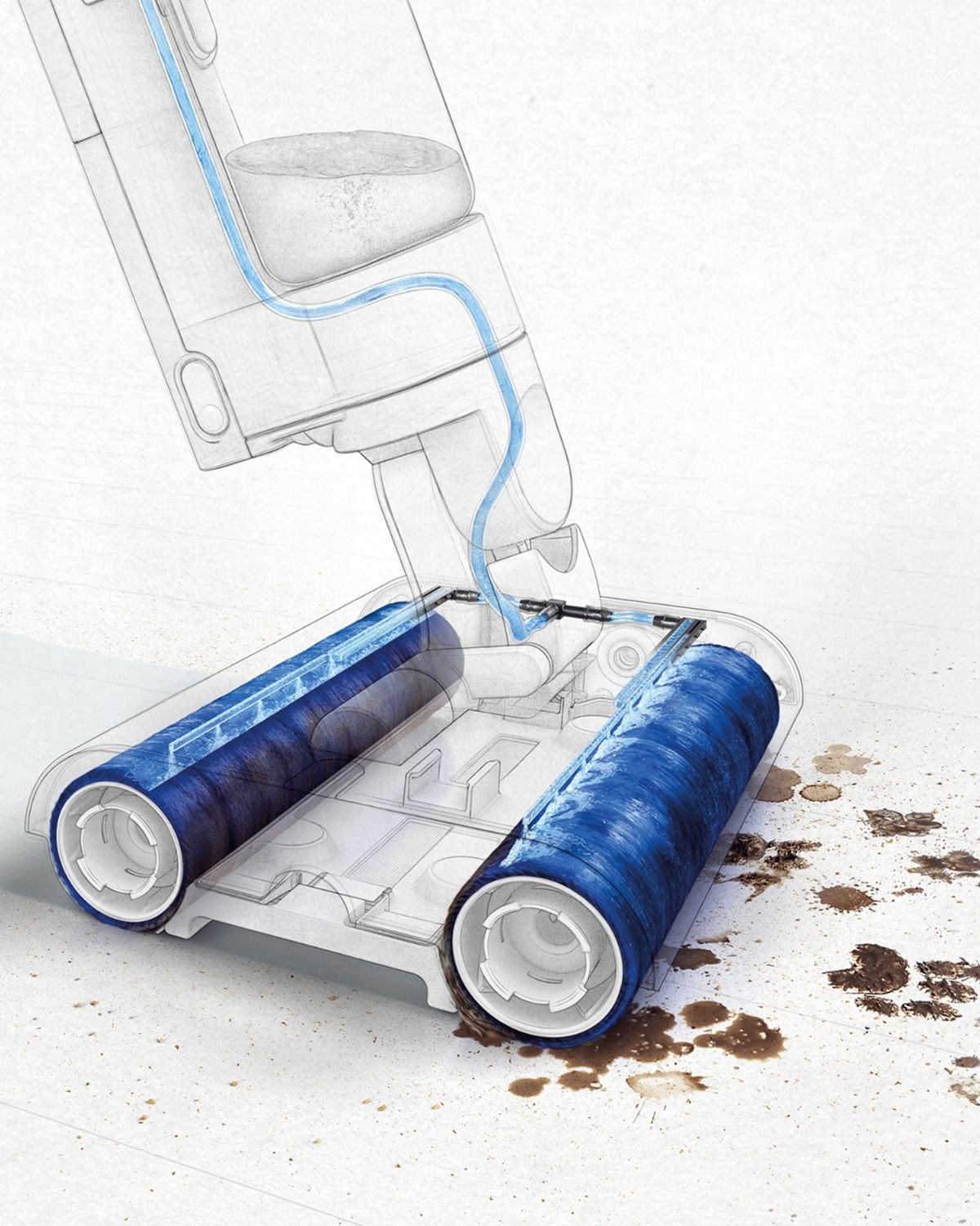 Cutaway graphic showing the technology inside the Dyson Wash G1 wet cleaner.