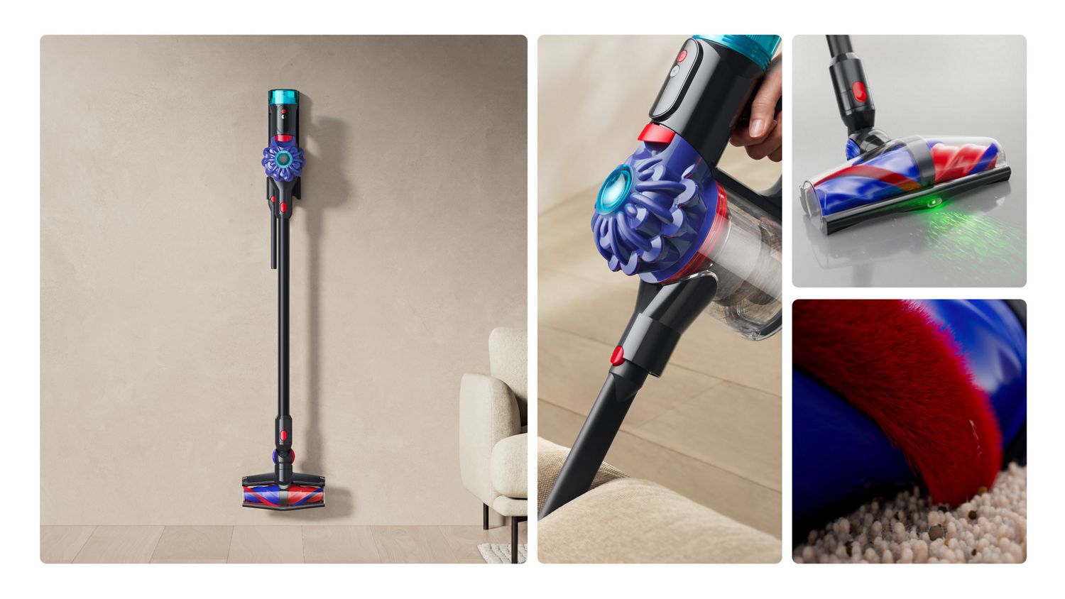 The Dyson Cyclone V10 cordless vacuum in the Wall Dok and used to clean around the home.