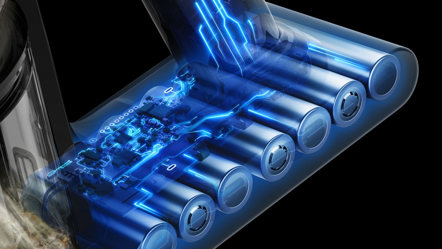 The Dyson V10 vacuum’s powerful 7-cell lithium battery.