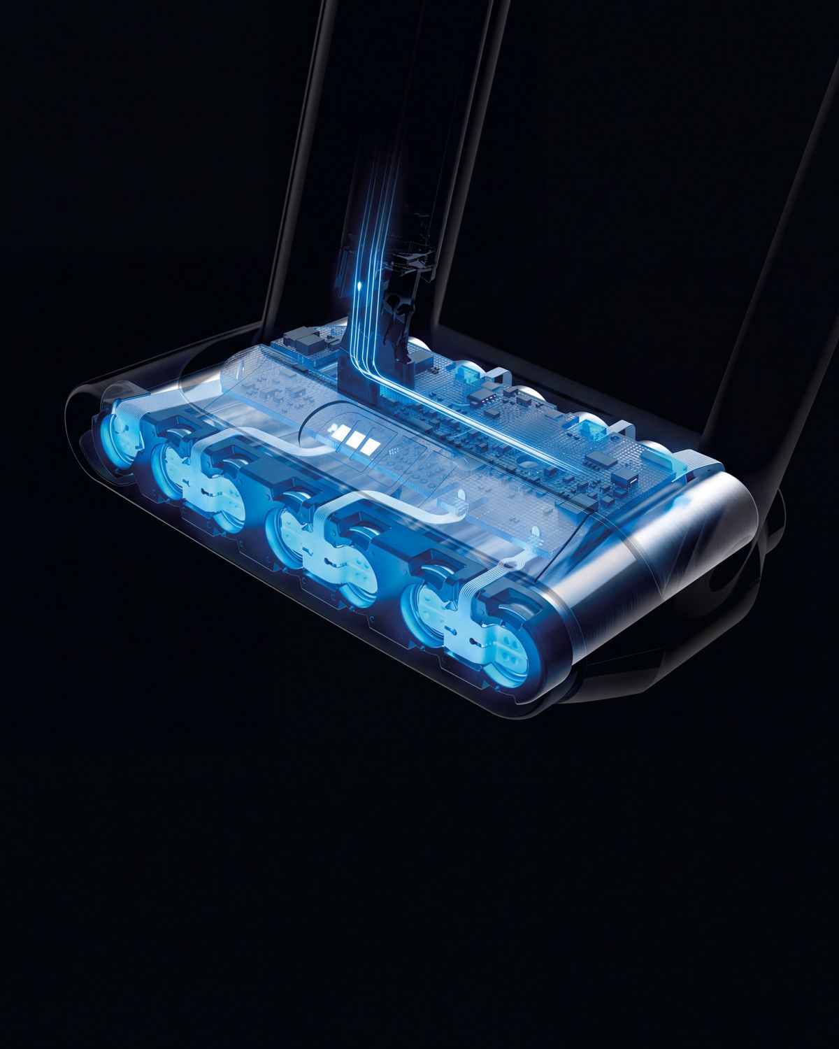Cutaway showing the battery within the Dyson Cyclone V10 vacuum cleaner.