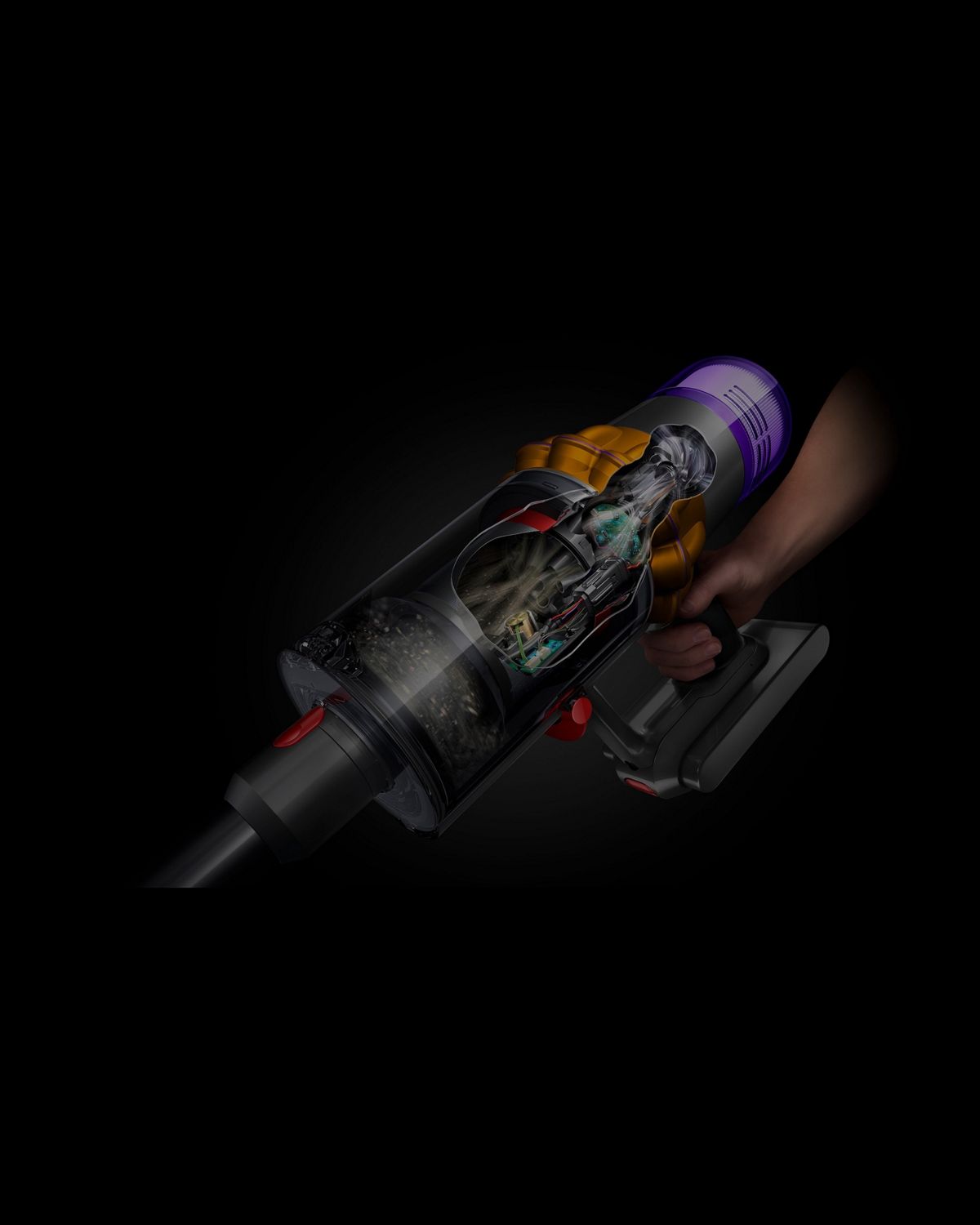  Cutaway showing the technology within the Dyson V12 Detect Slim cordless vacuum.