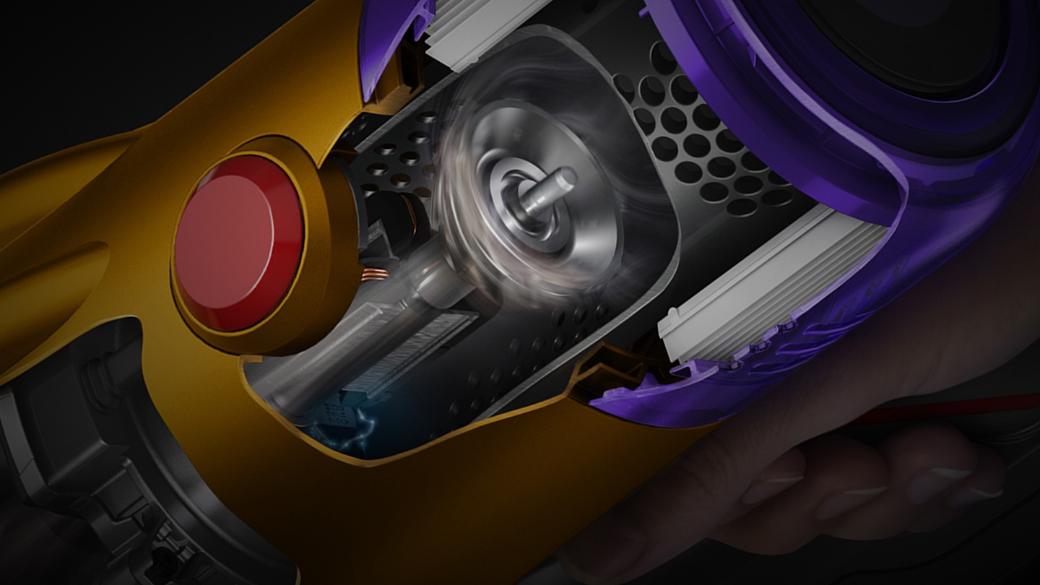 Läbilõige, mis näitab juhtmeta tolmuimeja Dyson V12 Detect Slim mootorit.