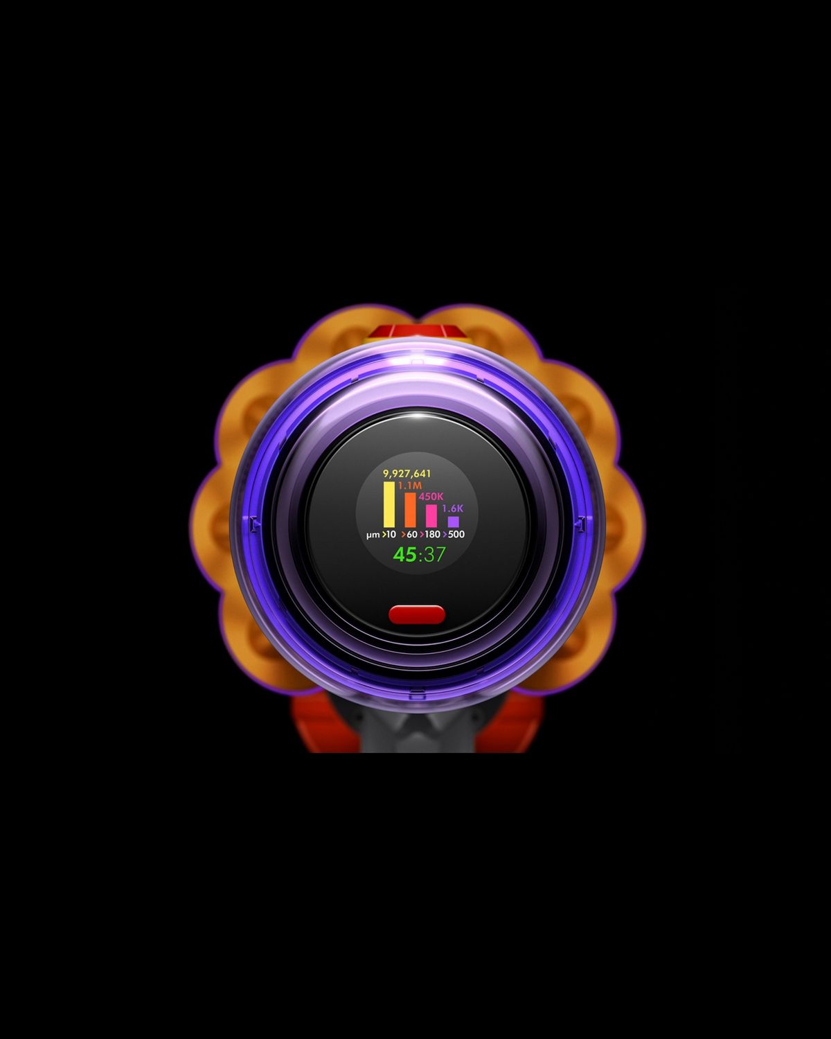 The screen of the Dyson V12 Detect Slim cordless vacuum.