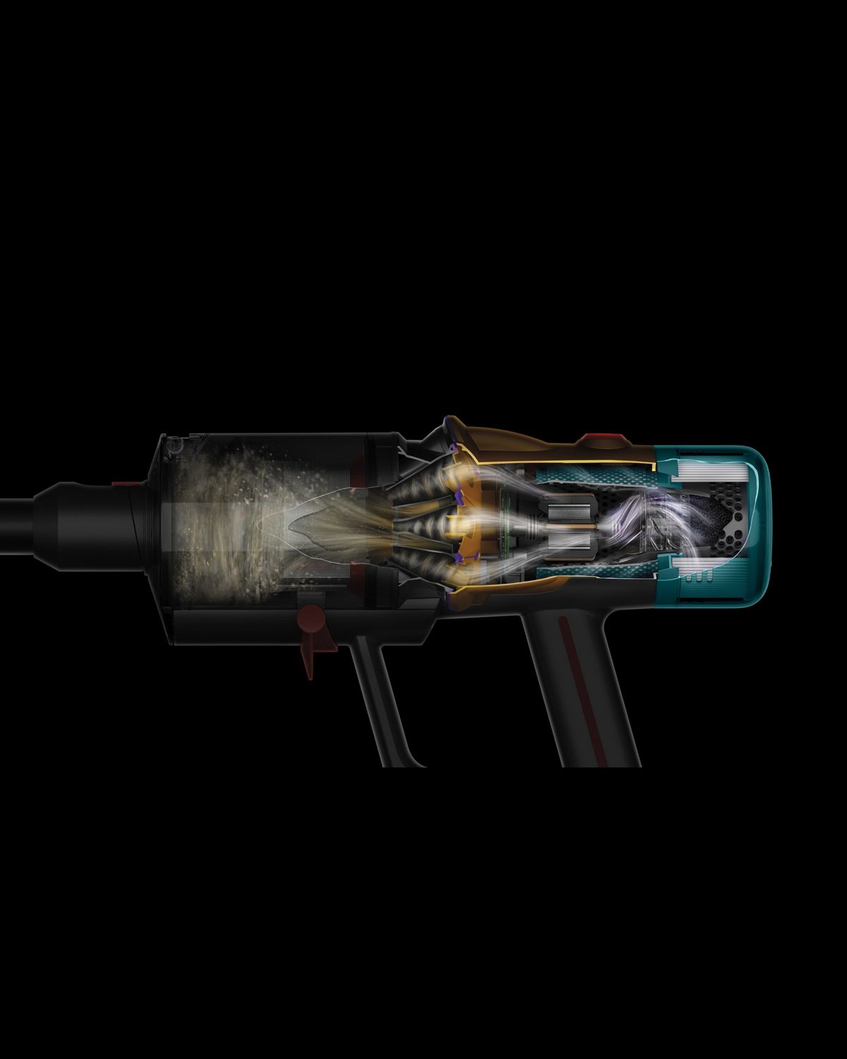 Cutaway of multi-stage filtration.