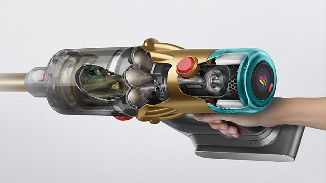  Secção transversal do aspirador Dyson V12 com sensor acústico