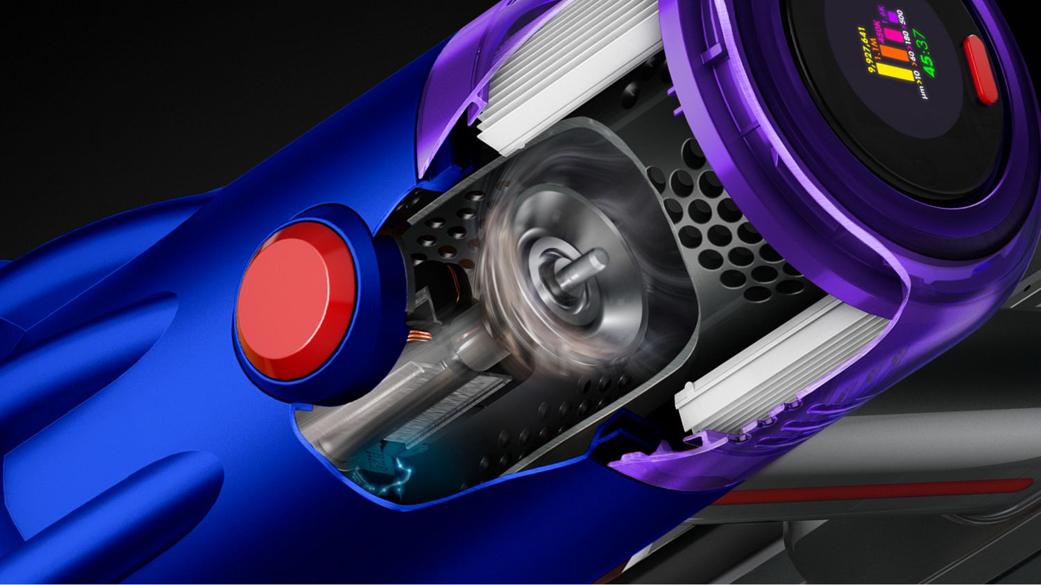 A cutaway of the Dyson V12 Detect Slim motor.