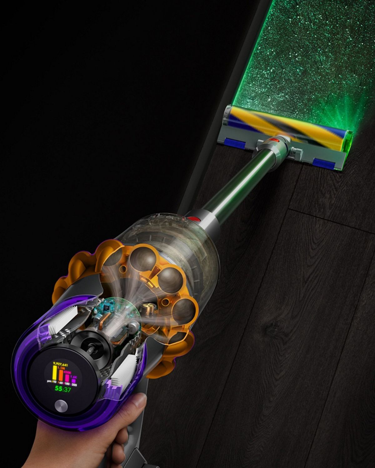 Dyson V15 Detect vacuum cleaner used to clean hard floors.