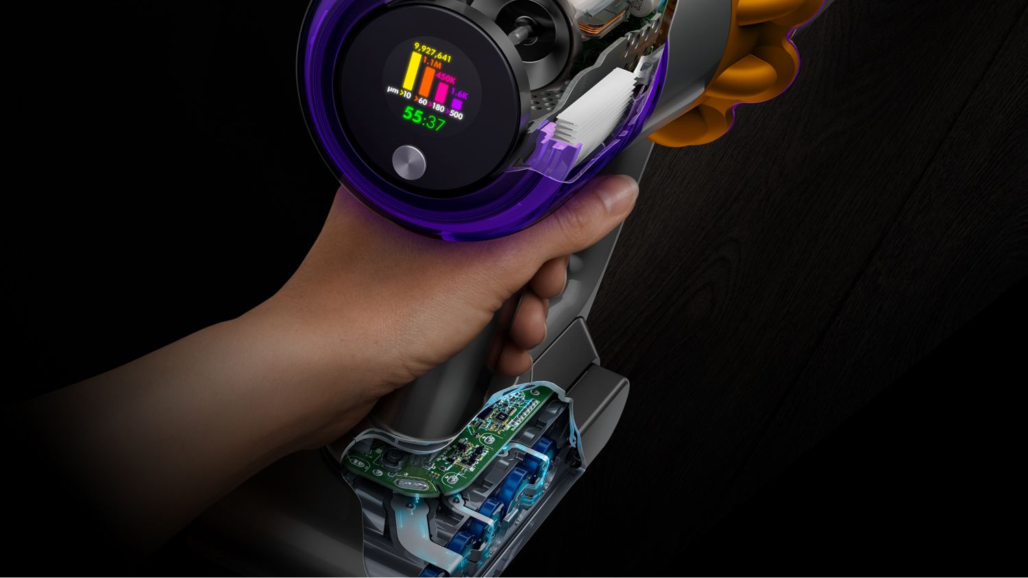 A close up of the Dyson V15 Detect battery.