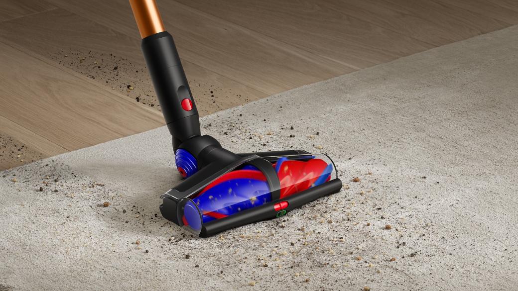 Dyson All Floor Cones Sense cleaner head adapts suction between floor types.