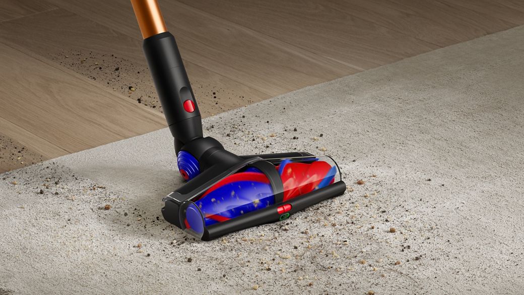 Dyson All Floor Cones Sense cleaner head adapts suction between floor types.