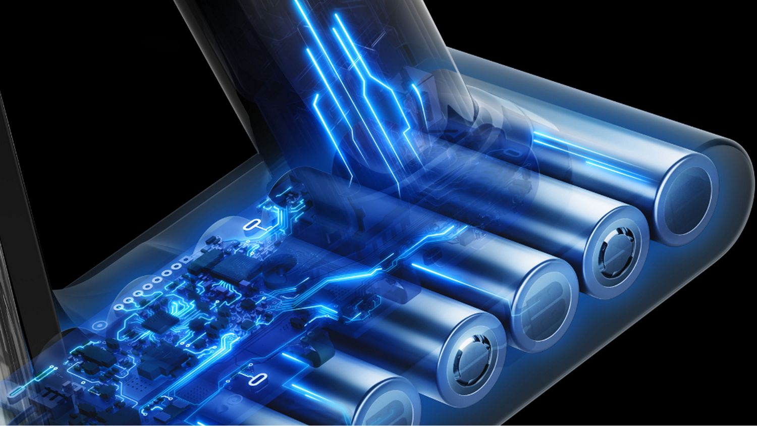 A cutaway of the Dyson V8 vacuum battery pack.