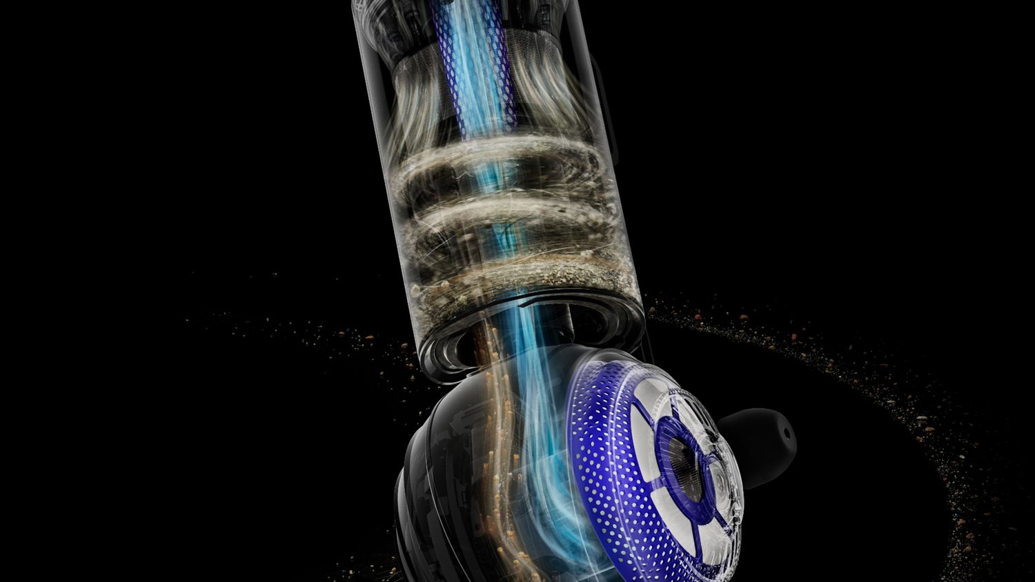 Cutaway showing the filtration inside the Dyson Ball Animal 3 Extra vacuum cleaner.