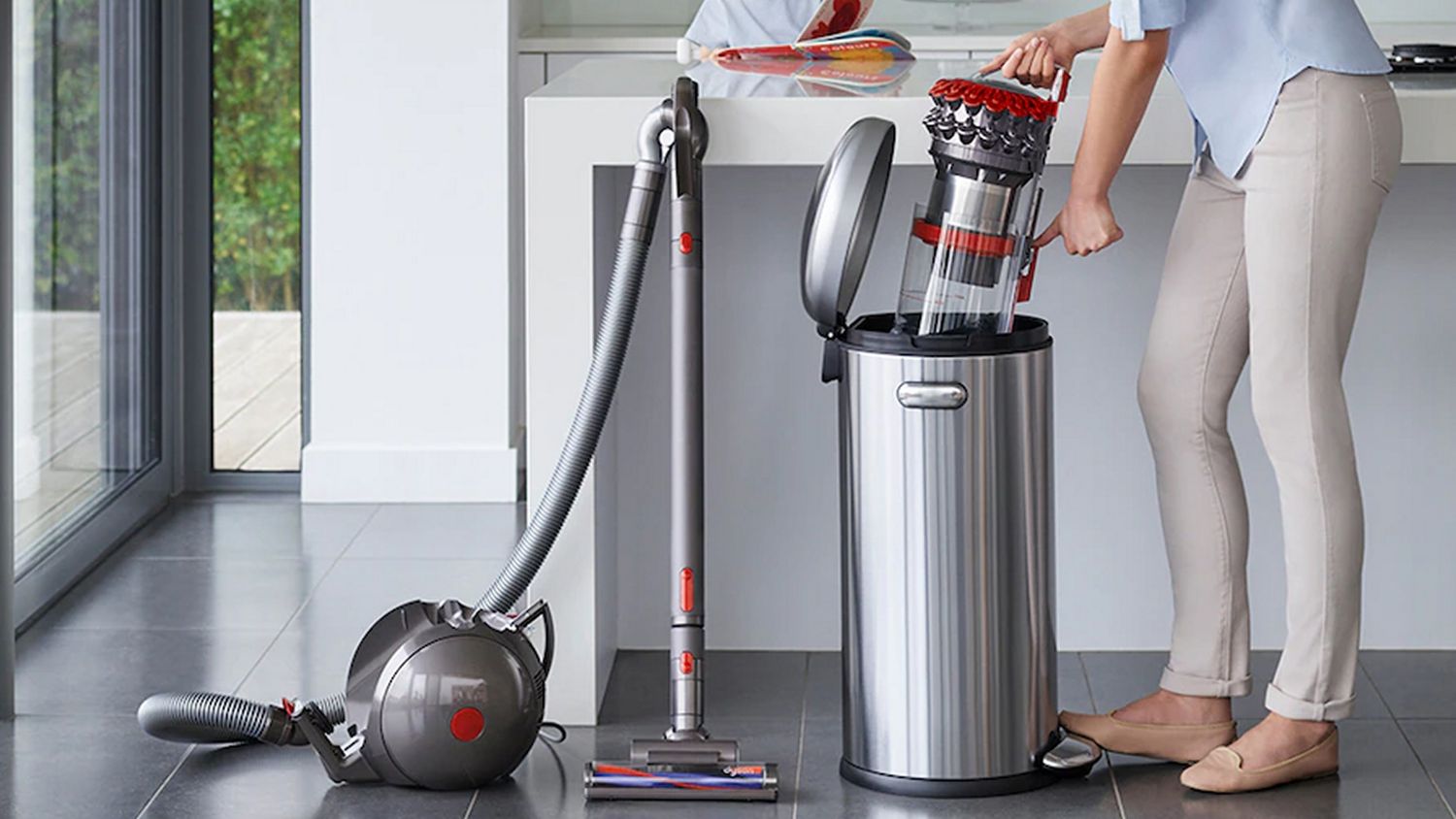 Dyson vacuum bin empties debris hygienically into a bin without touching the dirt.