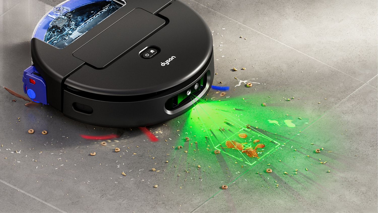 The Dyson Spot+Scrub AI robot vacuum adapts to clean between hard floors and carpets.