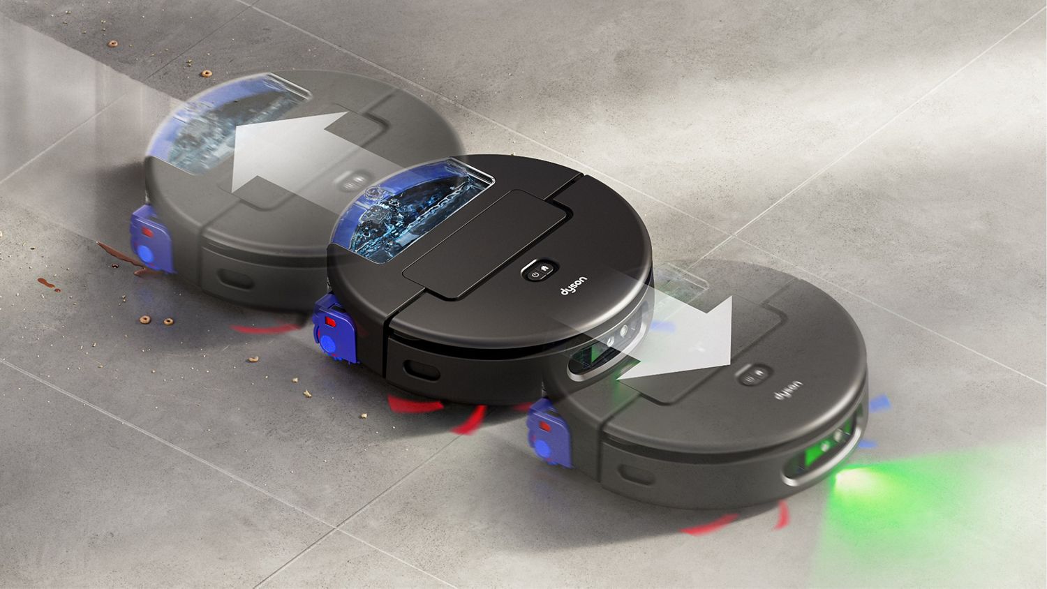 The Dyson Spot+Scrub AI robot vacuum cleans a stubborn stain over multiple passes.