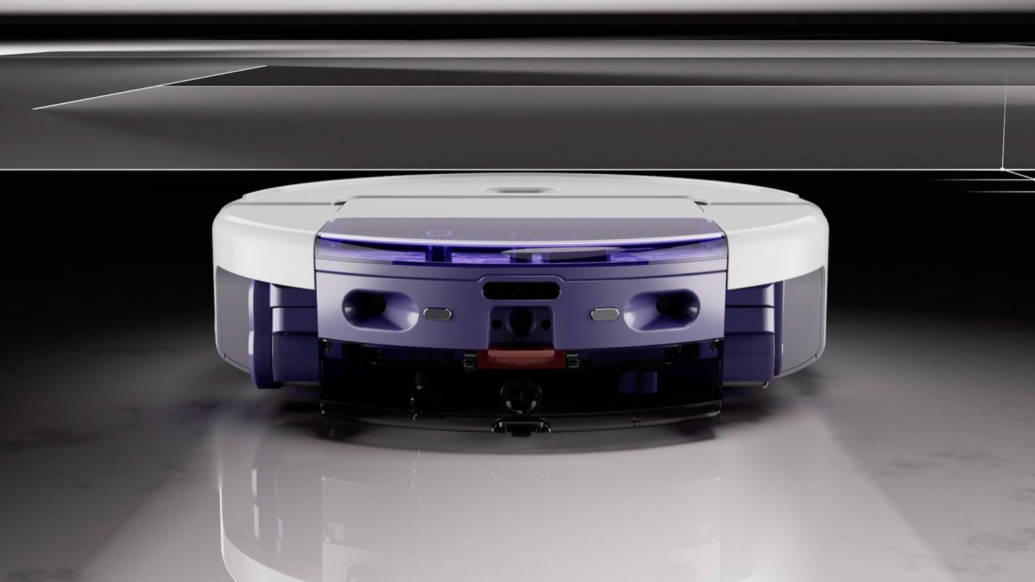 Close-up of the sensors on the Dyson R3 Nurovi Spot+Scrub UV robot vacuum cleaner.