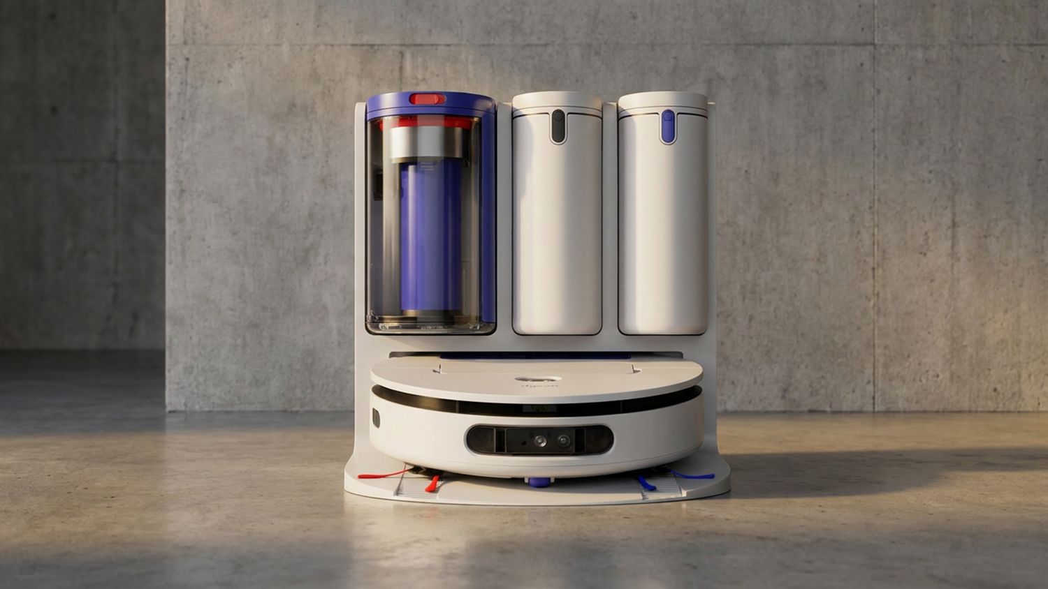Dyson R3 Nurovi Spot+Scrub UV robot vacuum cleaner in its dock.