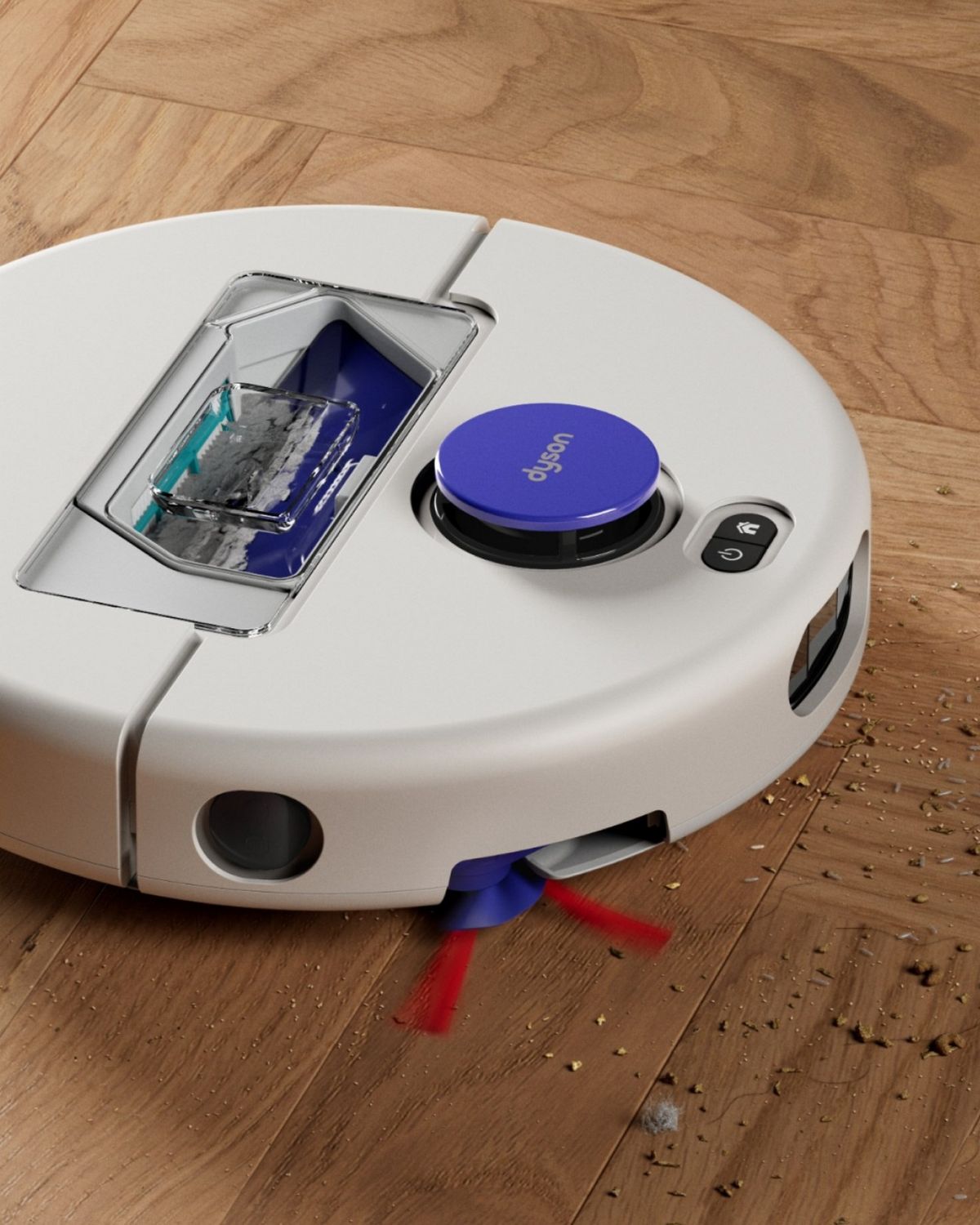 Dyson R1 Nurovi Dry robot vacuum cleaner cleaning a carpet.