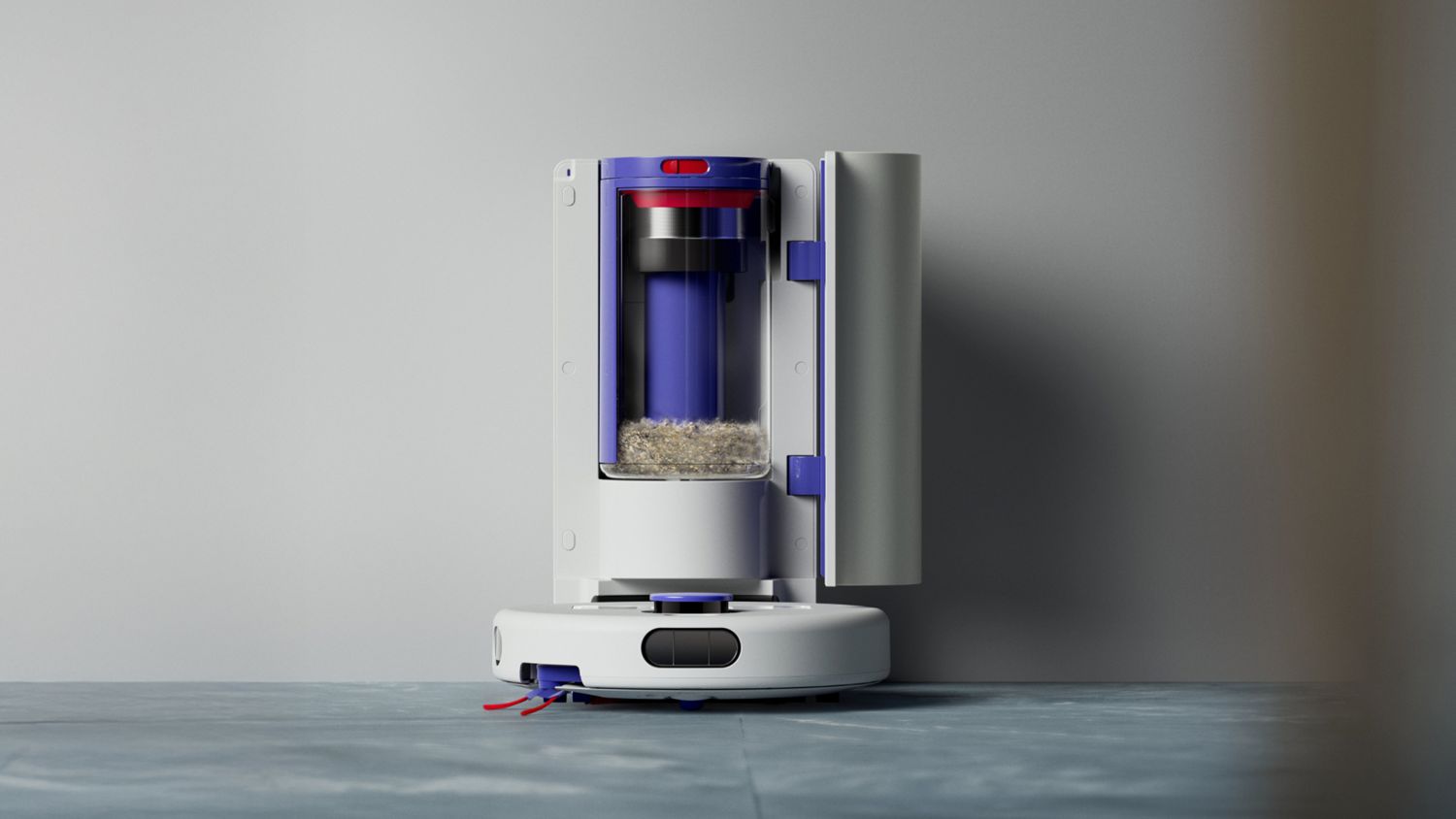 Dyson R1 Nurovi Dry robot vacuum cleaner in its dock.