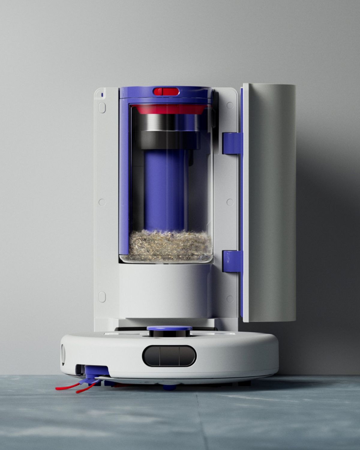 Dyson R1 Nurovi Dry robot vacuum cleaner in its dock.