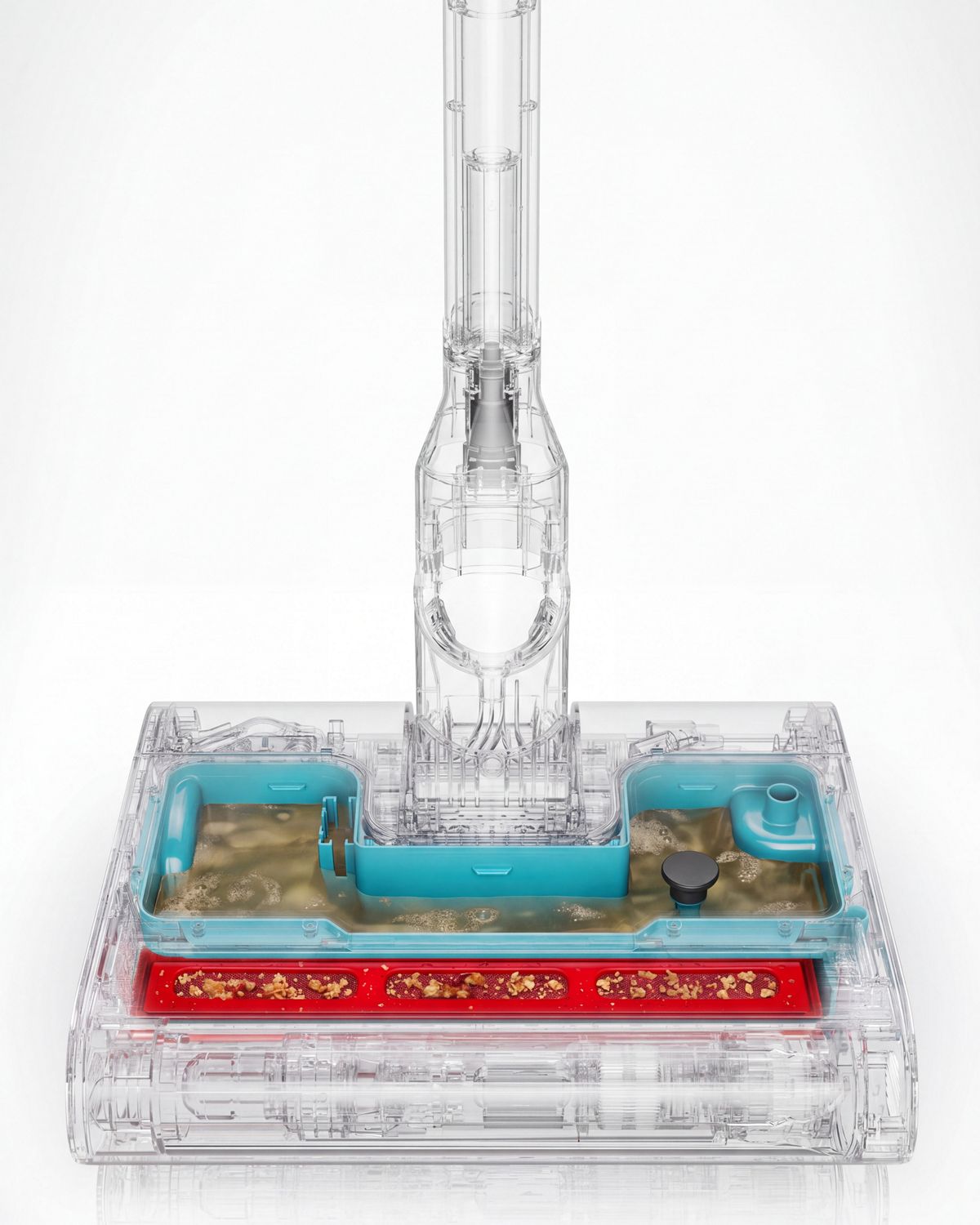 A cut out of the Dyson Clean+Wash Hygiene hard floor cleaner waste system.