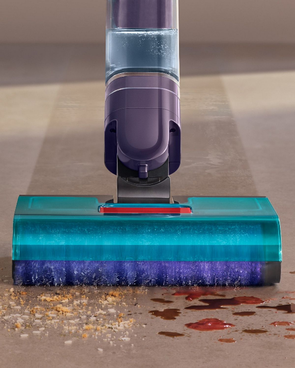 The Dyson Clean+Wash Hygiene hard floor cleaner cleaning dry debris and wet spills from the floor.