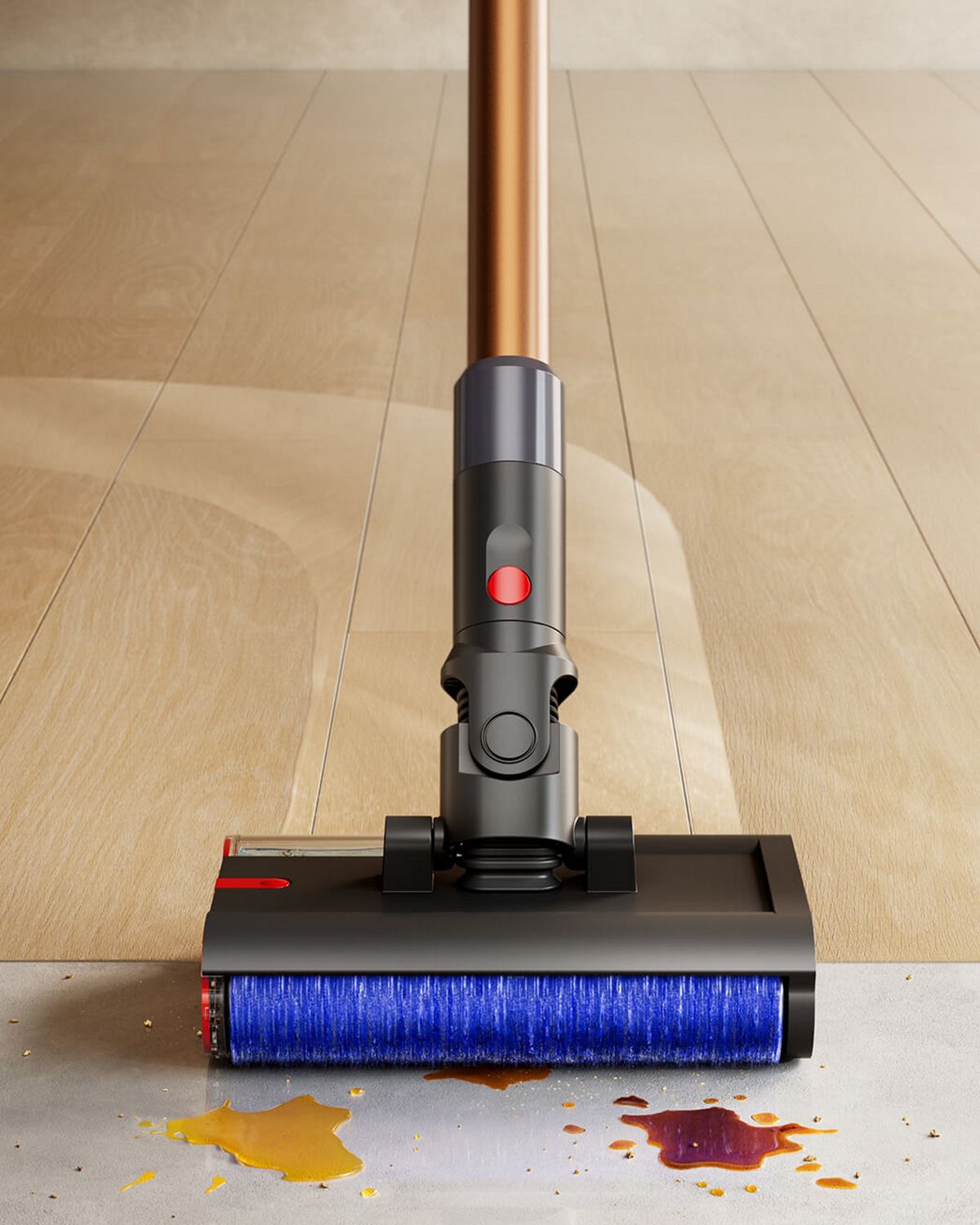 Dyson PencilWash-dammsugaren används för att rengöra mellan olika typer av hårda golv.