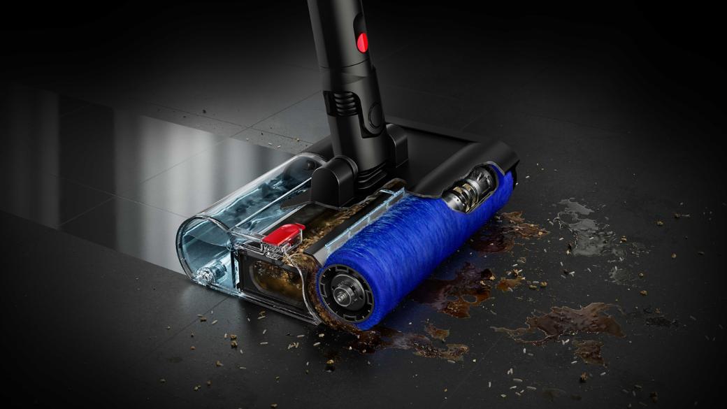 Kivágott ábra, amely bemutatja a Dyson PencilWash tisztítófejében alkalmazott technológiát.