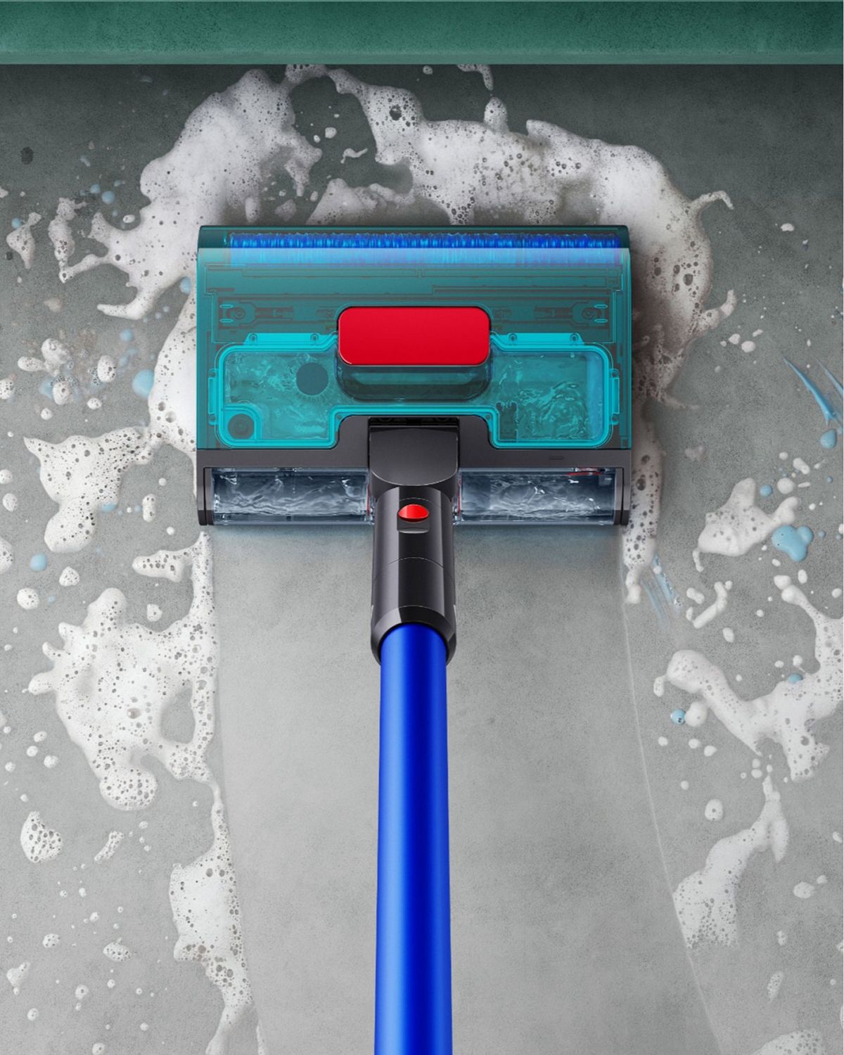 Dyson W1 PencilWash cleaner cleaning to the edge on a hard floor.