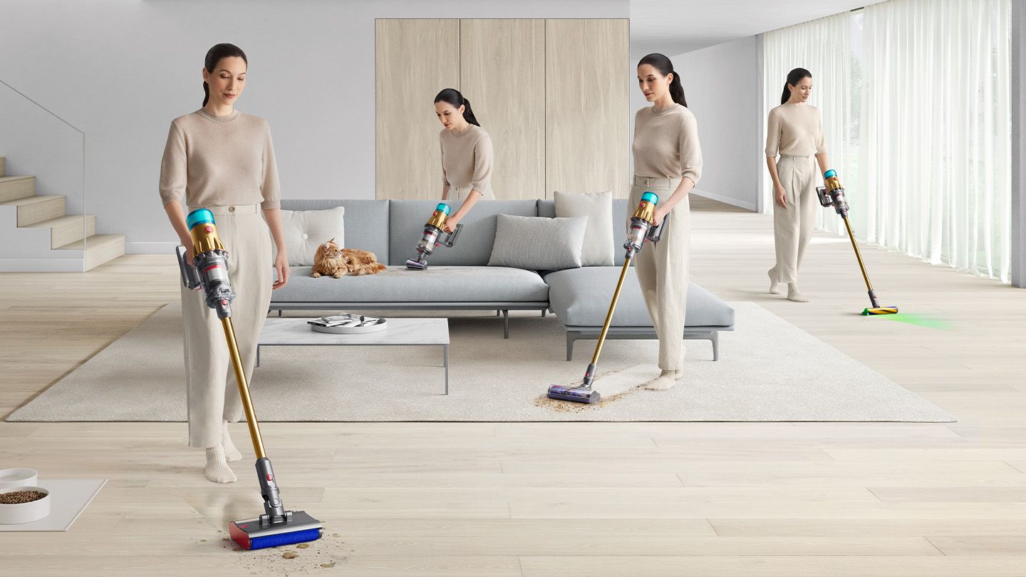 A person cleans around their whole home using the Dyson V12s Detect Slim Submarine.