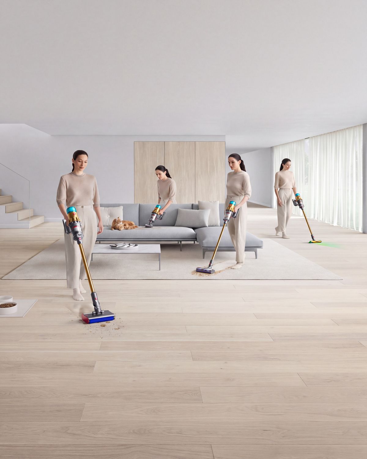 A person cleans around their whole home using the Dyson V12s Detect Slim Submarine.