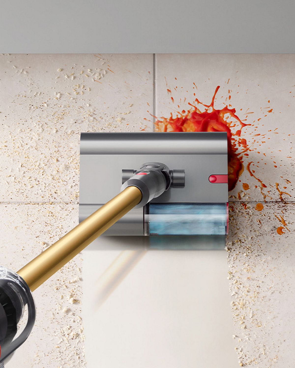 The Dyson V12s Detect Slim Submarine cleans the floor of a kitchen.