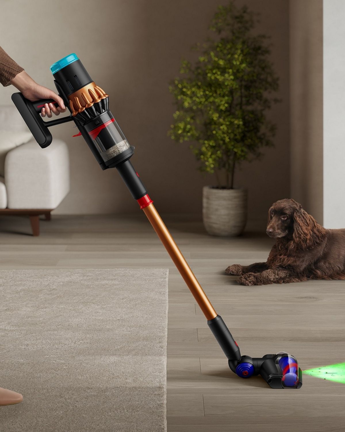 Dyson V16 Piston Animal vacuum cleaner used to clean hard floors and carpets.