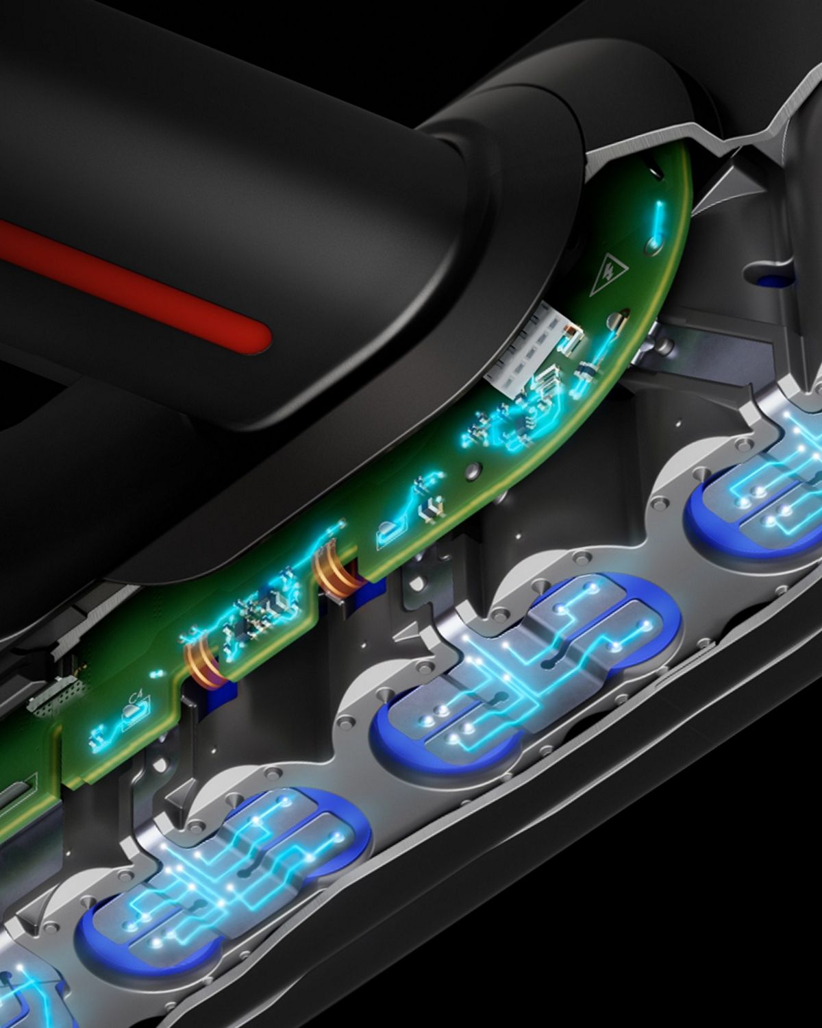 Cutaway showing the battery within the Dyson V16 Piston Animal vacuum cleaner.