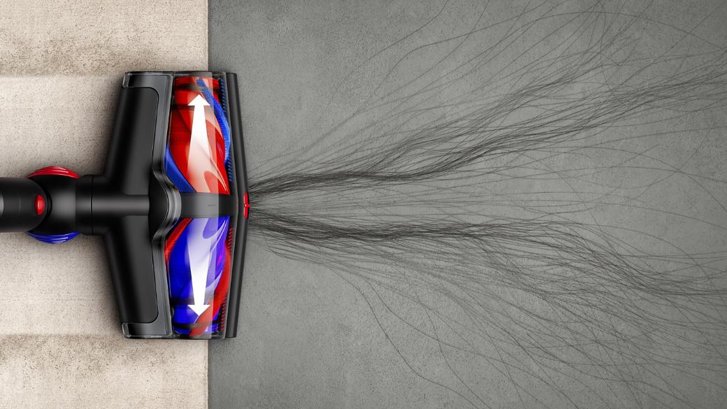 Dyson All Floor Cones Sense cleaner head de-tangles long hair.
